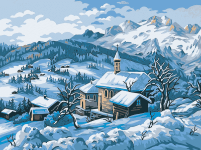 Winter landscape around the village