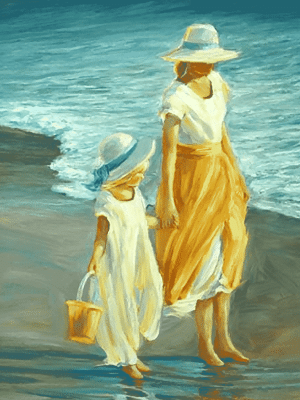 Mother and daughter at the beach.
