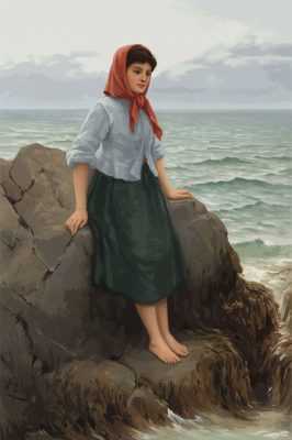 Henry Scott Tuke - Girl on the Rocks replica