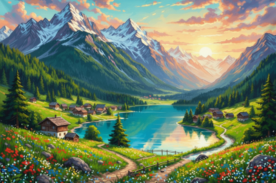 Alpine landscape with lake