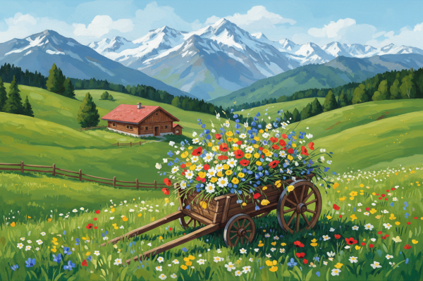 Flower cart in alpine landscape – BG26-0227