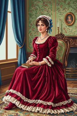 Lady in a burgundy dress