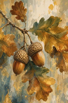 Oak branch with acorns