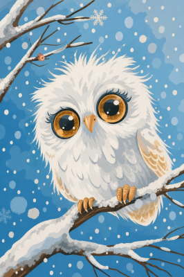 Owl sitting on a snowy branch