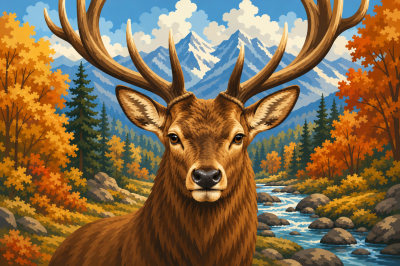 Golden medal stag in autumn landscape (copy)