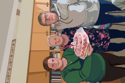 Family portrait with cake