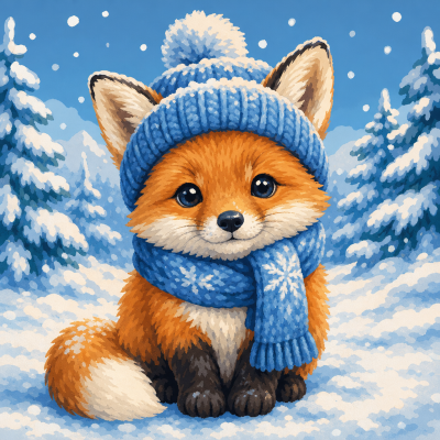 Cute fox in a winter forest