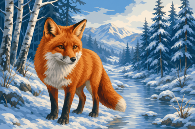 Fox in the snowy forest