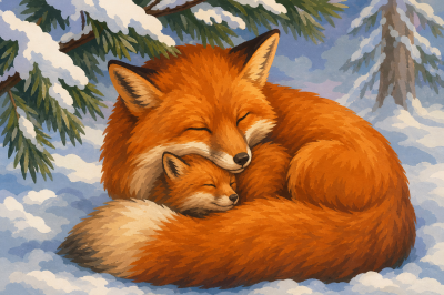 Fox family in the snow