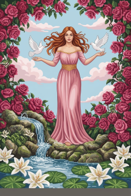 Woman standing in a rose garden