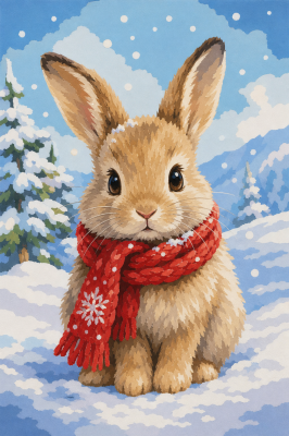 Winter bunny in a red scarf