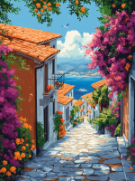 Mediterranean street with flowers