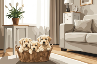 Labrador puppy in a basket