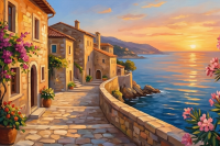 Italian fishing village at sunset