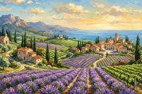 Lavender view of the Tuscan landscape