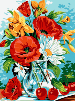 Flower still life with cherries