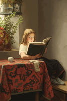 Reader girl with a birdcage