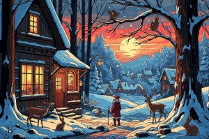 Winter landscape with Santa Claus