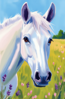White horse in a flower meadow