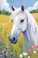 White horse in a flower meadow