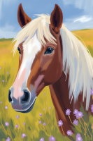 Horse portrait on a floral field