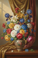 Still life with flowers and drapery