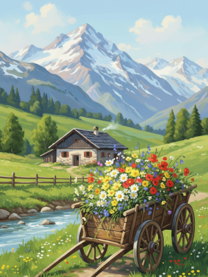 Alpine landscape with a flower cart – BG26-0225