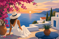 Mediterranean female life scene on a terrace