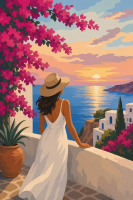 Mediterranean female life scene on a terrace
