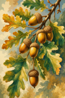 Oak branch with acorns