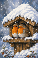 Redbreasts hiding in the snow