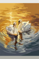 Swans on the golden water