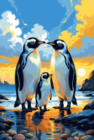 Penguin family on the beach