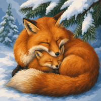 Fox family in the snow